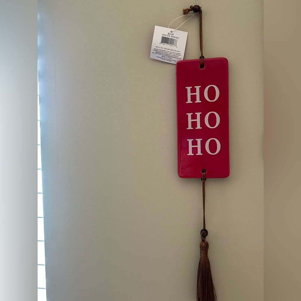 NWT HO HO HO Ceramic Hanging Christmas Decoration Made